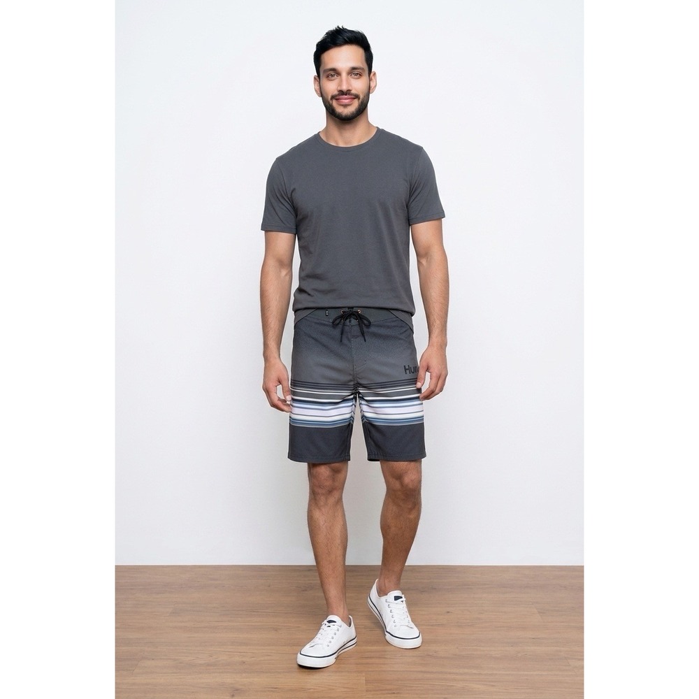 Hurley Mens Phantom Spectrum Board Shorts Black Charcoal‎ Striped, Size 33, NWT - Picture 7 of 7